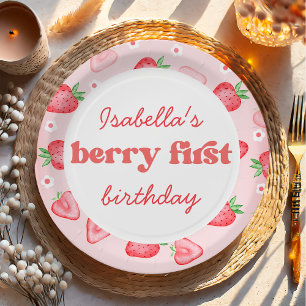 Strawberry Berry First Birthday Party Paper Plate