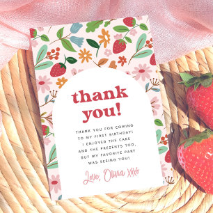 Strawberry Berry First Birthday Party Thank You Card