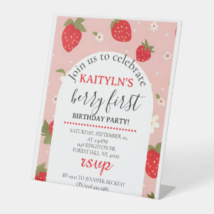 Strawberry Berry First Birthday Pedestal Sign