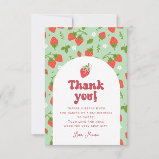 Strawberry Berry First Birthday Photo Thank You Card