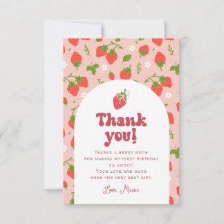 Strawberry Berry First Birthday Photo Thank You Card