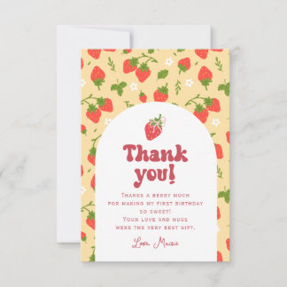 Strawberry Berry First Birthday Photo Thank You Card