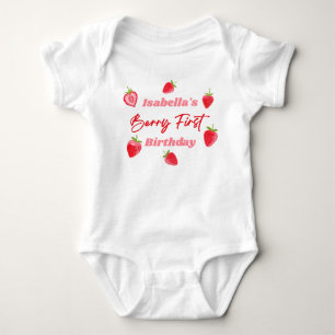 Strawberry Berry First Birthday Red and Pink Baby Bodysuit