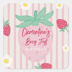 Strawberry Berry First Birthday Sticker