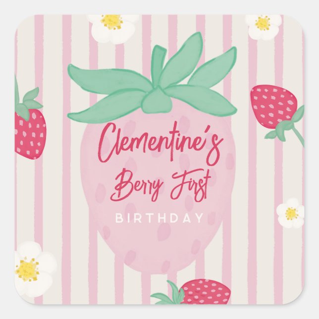 Strawberry Berry First Birthday Sticker (Front)
