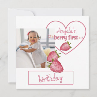 Strawberry Berry First Birthday Thank You Card