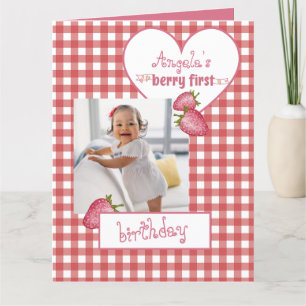 Strawberry Berry First Birthday Thank You Card