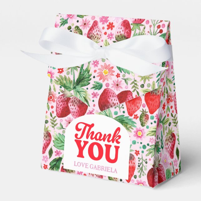 Strawberry Berry First Birthday Thank You Favor Box (Front Side)