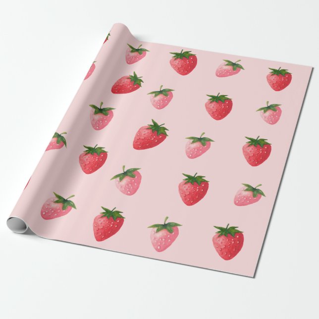 Strawberry Berry First Birthday Wrapping Paper (Unrolled)