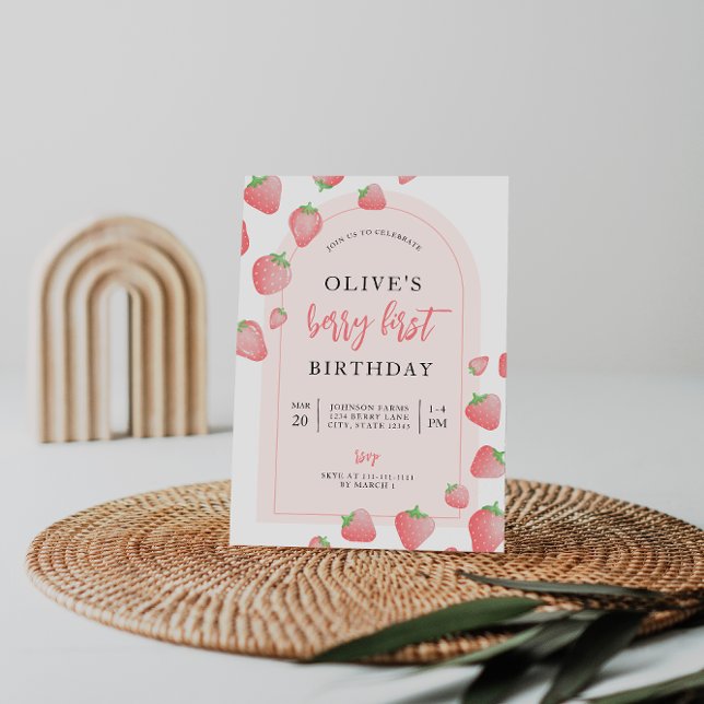 Strawberry Berry First Boho Birthday Invitation (Creator Uploaded)