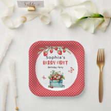 Strawberry Berry First Girl 1st Birthday  Napkin