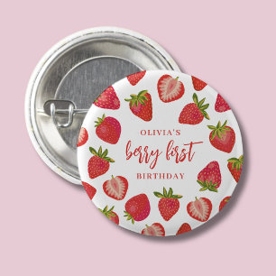 Strawberry Berry First Girls Personalized Birthday 1 Inch Round Button