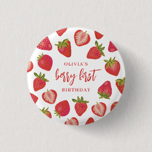 Strawberry Berry First Girls Personalized Birthday 1 Inch Round Button