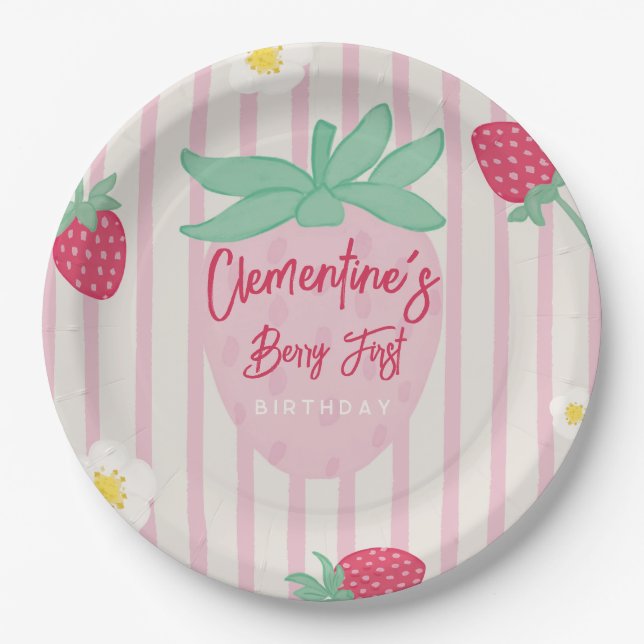 Strawberry Berry First Paper Plate (Front)