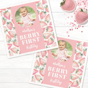 Strawberry Berry First Photo 1st Birthday Party Napkin
