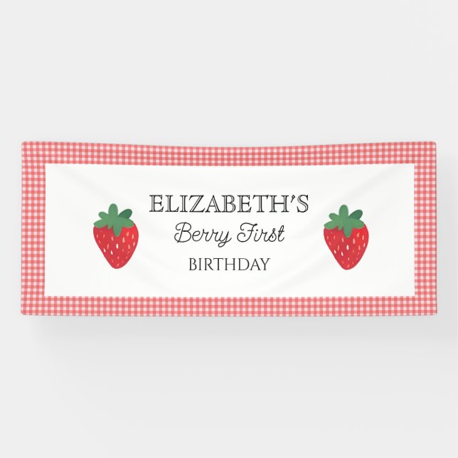 Strawberry Berry First Picnic Birthday  Banner (Horizontal)