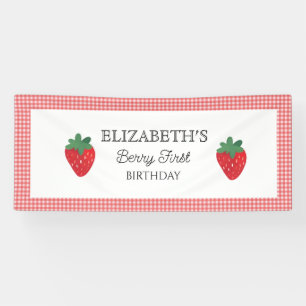 Strawberry Berry First Picnic Birthday  Banner
