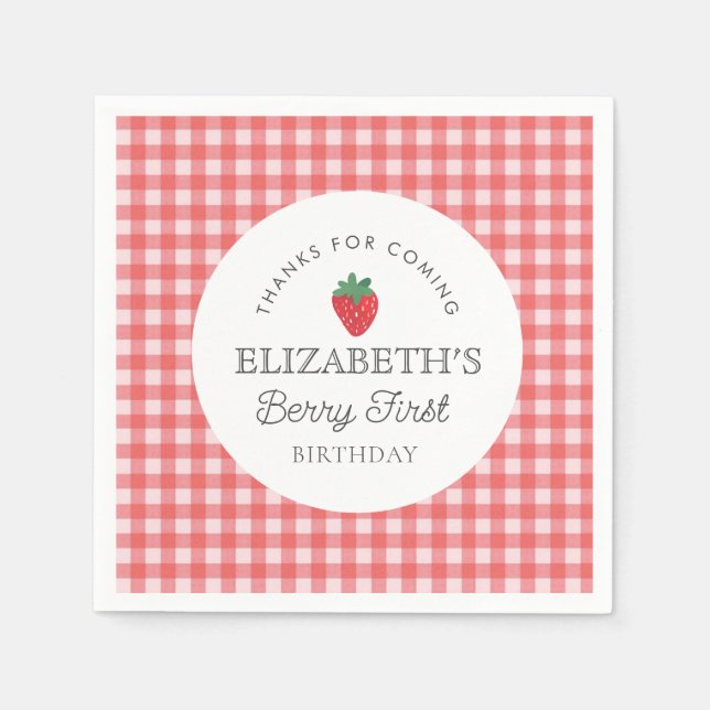 Strawberry Berry First Picnic Birthday  Napkin (Front)