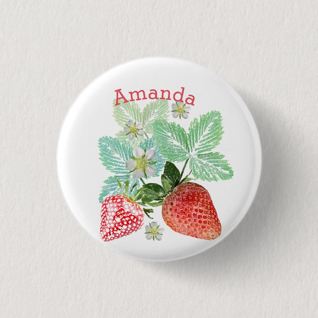 Strawberry, berry red. 1 inch round button (Front)