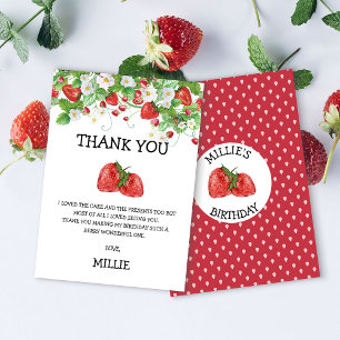 Strawberry Berry Sweet 1st Birthday Thank You Card
