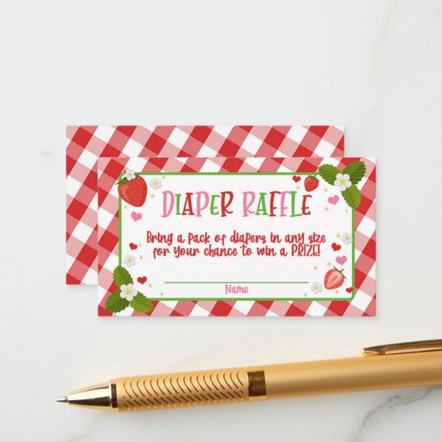 Strawberry Berry Sweet Baby Shower Diaper Raffle Enclosure Card (Front/Back In Situ)