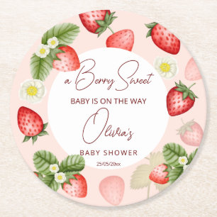 Strawberry berry sweet baby shower favours round paper coaster