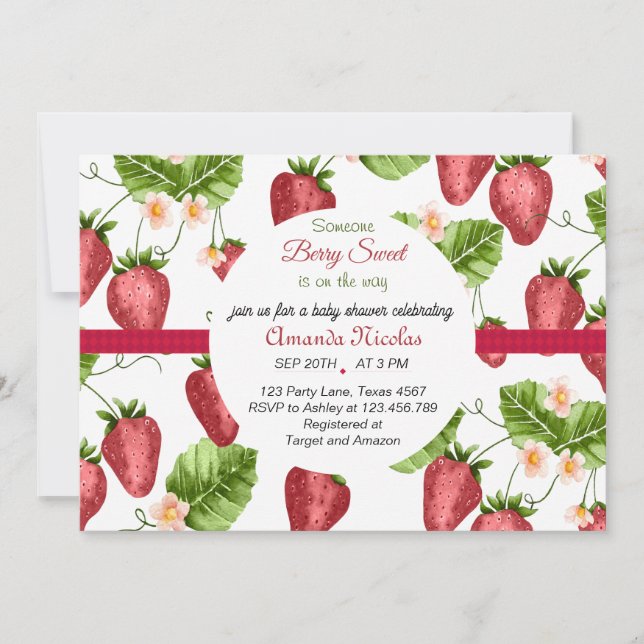 strawberry berry sweet baby shower invitation (Front)