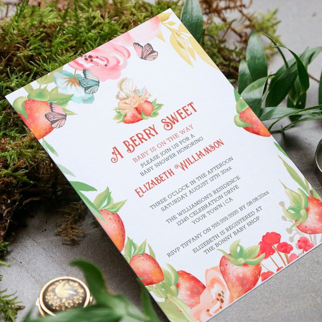 Strawberry Berry Sweet Baby Shower Invitation (Creator Uploaded)