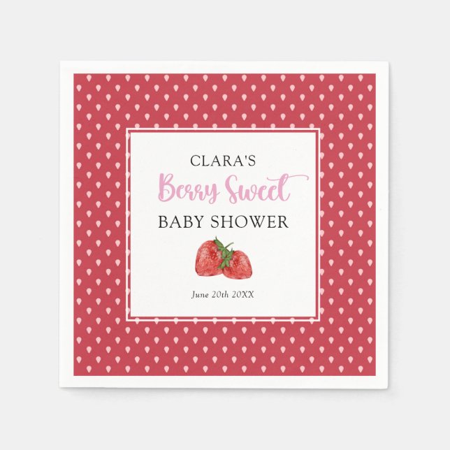 Strawberry Berry Sweet Baby Shower  Napkin (Front)