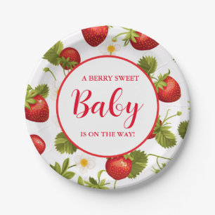 Strawberry Berry Sweet Baby shower On the way Paper Plate