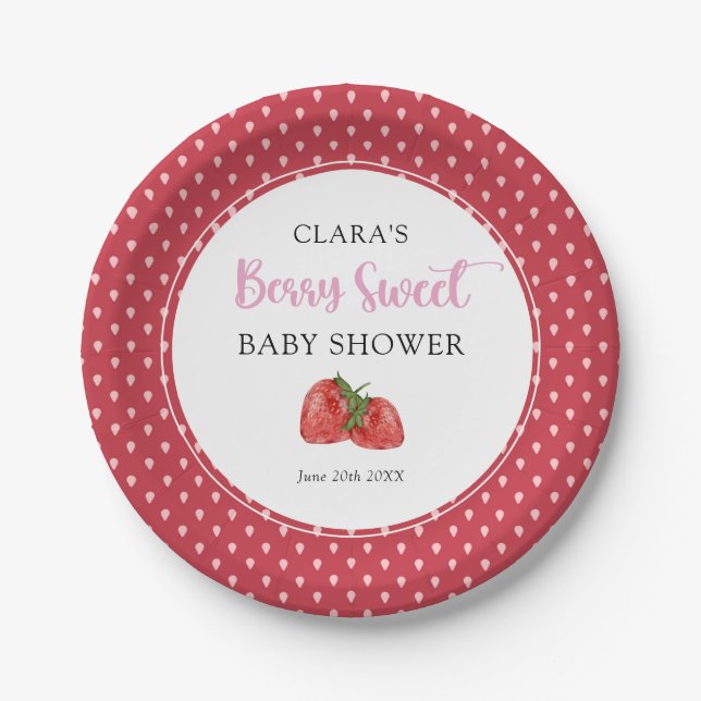 Strawberry Berry Sweet Baby Shower  Paper Plate (Front)