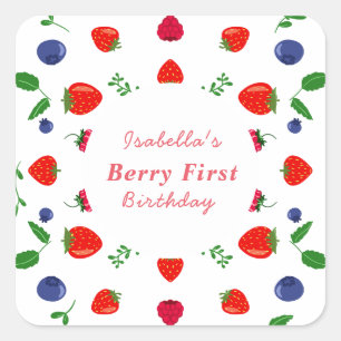 Strawberry berry sweet baby shower square sticker