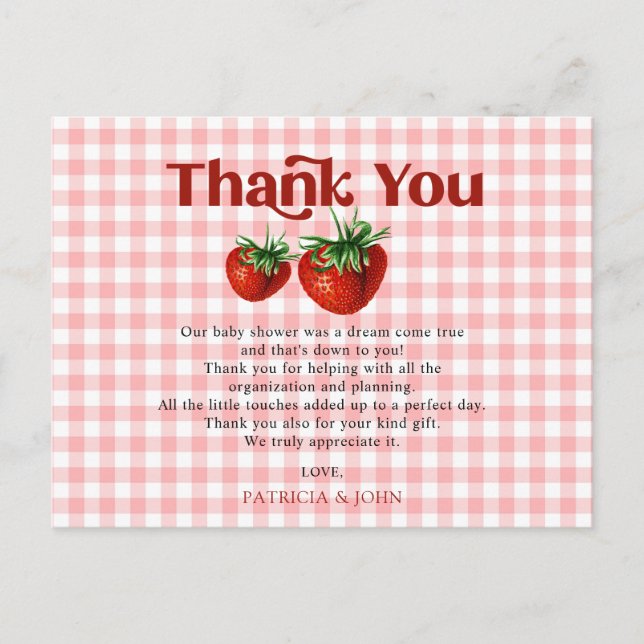 Strawberry Berry Sweet Baby Shower Thank You  Postcard (Front)
