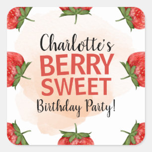 Strawberry Berry Sweet Birthday Party Square Sticker