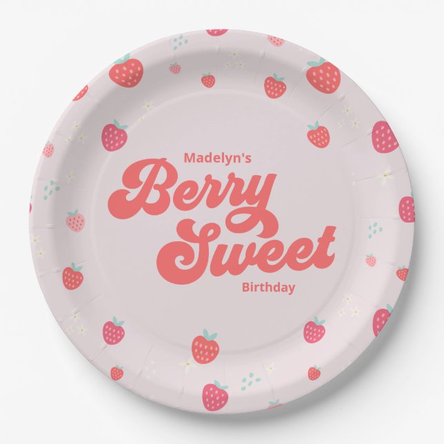 Strawberry Berry Sweet Birthday Summer  Paper Plate (Front)