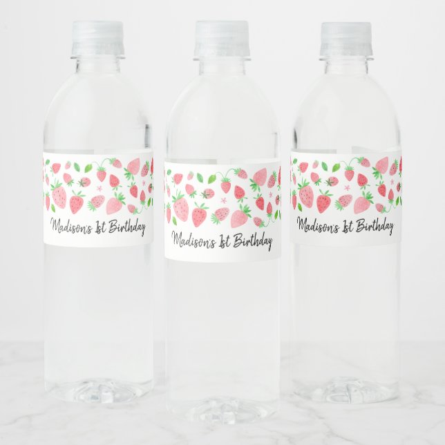 Strawberry Berry Sweet Birthday Water Bottle Label (Bottles)