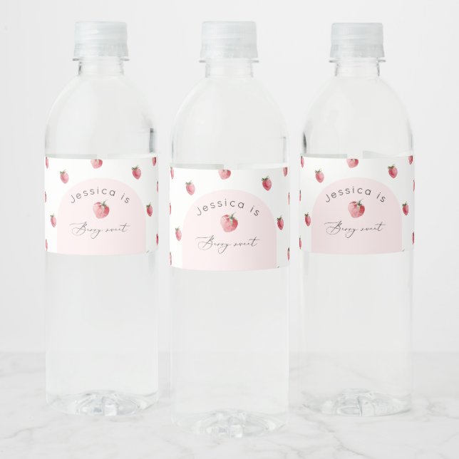 Strawberry berry sweet birthday water bottle label (Bottles)