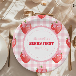 Strawberry Berry Sweet Boho 1st Birthday Paper Plate