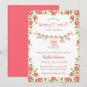 Strawberry Berry Sweet Clothesline Baby Shower  Invitation