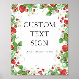 Strawberry Berry Sweet Custom Text Baby Shower Poster