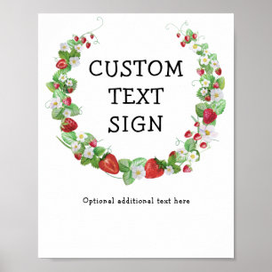 Strawberry Berry Sweet Custom Text Birthday Party Poster