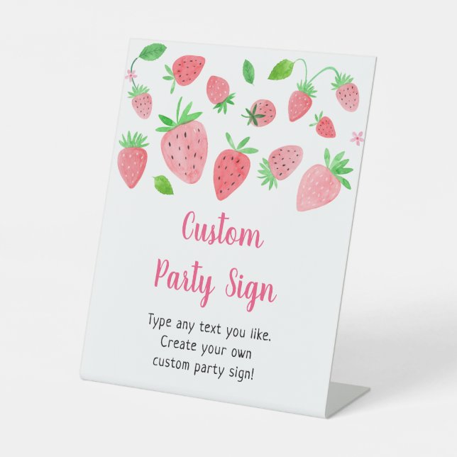 Strawberry Berry Sweet Editable Party Sign (Front)