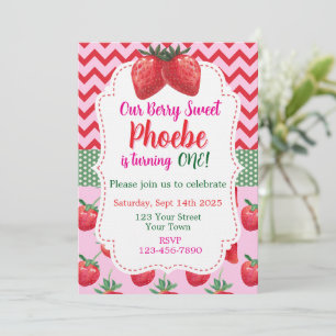Strawberry Berry Sweet First Birthday Invitation