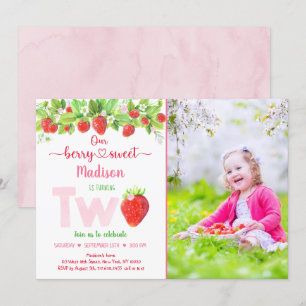 Strawberry Berry Sweet Floral Second Birthday Invitation