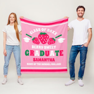 Strawberry Berry Sweet Graduation Fleece Blanket