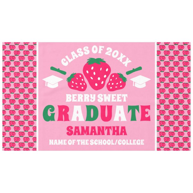 Strawberry Berry Sweet Graduation  Tablecloth (Front (Horizontal))
