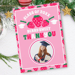 Strawberry Berry Sweet Photo Graduation  Thank You Card