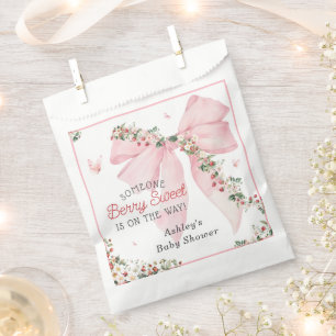 Strawberry Berry Sweet Pink Bow Baby Shower Favour Bag