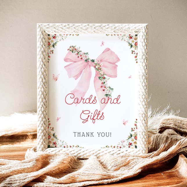 Strawberry Berry Sweet Pink Bow Cards and Gifts Poster (Creator Uploaded)