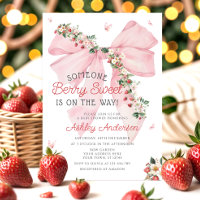 Strawberry Berry Sweet Pink Bow Girl Baby Shower